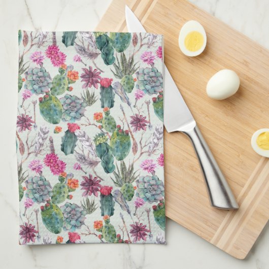 Exotische Boho Waterverf Cactus & Succulent Patroo Theedoek (Quarter Fold)