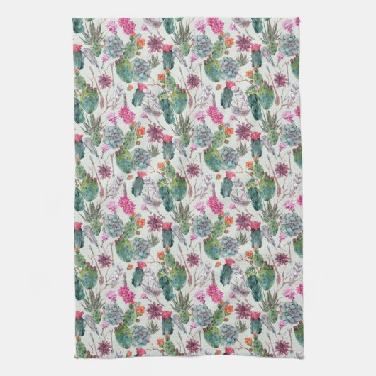 Exotische Boho Waterverf Cactus & Succulent Patroo Theedoek (Verticaal)