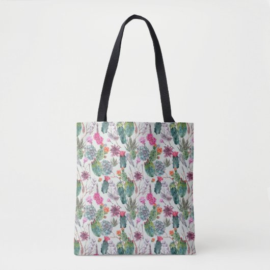 Exotische Boho Waterverf Cactus & Succulent Patroo Tote Bag (Voorkant)