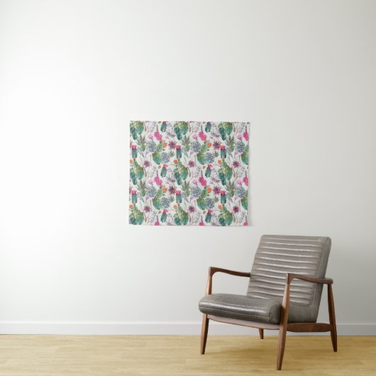 Exotische Boho Waterverf Cactus & Succulent Patroo Wandkleed (In Situ (horizontaal))