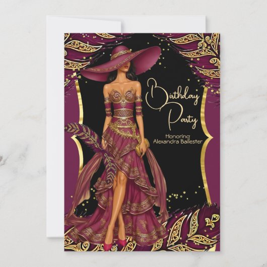 Exotische Bourgondische jurk Gouden Veer Verjaarda Kaart (Voorkant)
