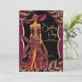 Exotische Bourgondische jurk Gouden Veer Verjaarda Kaart (Staand voorkant)