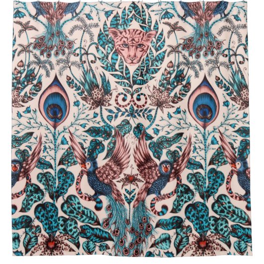 Exotische chinoserie geïnspireerd op oerwoud douchegordijn (Voorkant)