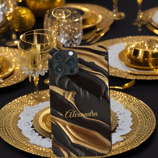 Exotische Chocolade Goud Zwarte Honingraat swirl Case-Mate iPhone Case