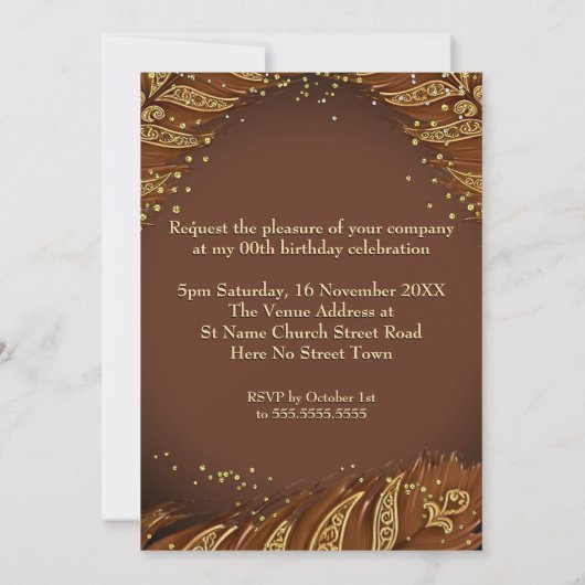 Exotische Chocoladejurk Gouden Veer Verjaardagsfee Kaart (Achterkant)