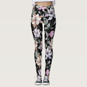 Exotische Columbine: Zwarte Bloemen Waterverf. Leggings