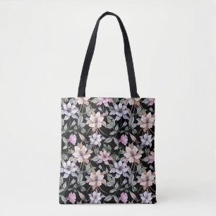 Exotische Columbine: Zwarte Bloemen Waterverf. Tote Bag