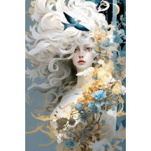 Exotische dame met vloeiend wit haar decoupage