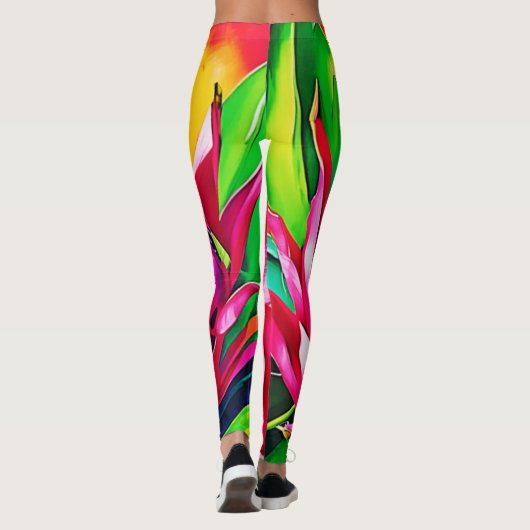 Exotische drakenfruitbloei leggings (Achterkant)