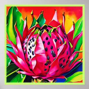 Exotische drakenfruitbloei poster