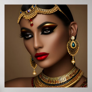 Exotische Egyptische sieraden vrouwen goud rood gr Poster