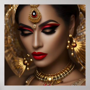 Exotische Egyptische sieraden vrouwen gouden rode  Poster