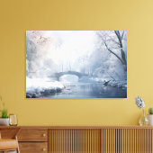 Exotische Fantasy Sneeuwlandschap: Brug in Donkerw Canvas Afdruk (Insitu (Woonkamer))