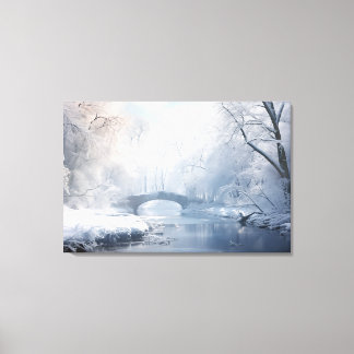 Exotische Fantasy Sneeuwlandschap: Brug in Donkerw Canvas Afdruk