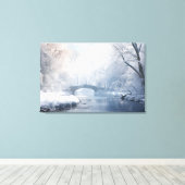 Exotische Fantasy Sneeuwlandschap: Brug in Donkerw Canvas Afdruk (Insitu (Houten vloer))
