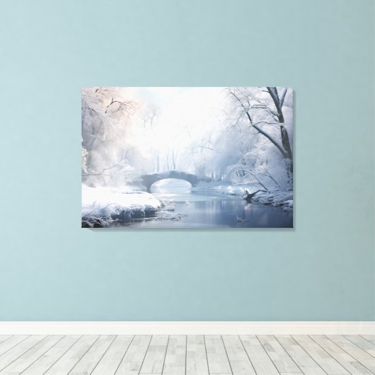 Exotische Fantasy Sneeuwlandschap: Brug in Donkerw Canvas Afdruk (Insitu (Houten vloer))