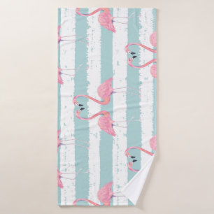 Exotische Flamingo Gestreept Achtergrondpatroon Badhanddoek