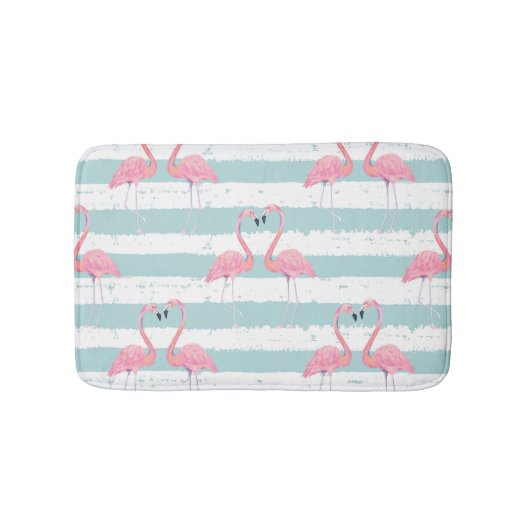 Exotische Flamingo Gestreept Achtergrondpatroon Badmat (Voorkant)