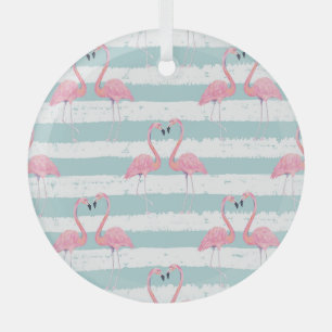 Exotische Flamingo Gestreept Achtergrondpatroon Glas Ornament