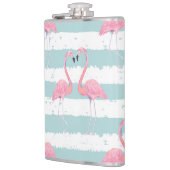 Exotische Flamingo Gestreept Achtergrondpatroon Heupfles (Links)
