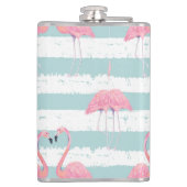 Exotische Flamingo Gestreept Achtergrondpatroon Heupfles (Achterkant)