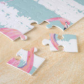 Exotische Flamingo Gestreept Achtergrondpatroon Legpuzzel (Zijkant)