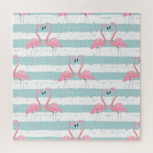 Exotische Flamingo Gestreept Achtergrondpatroon Legpuzzel