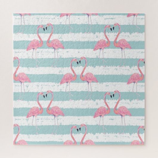 Exotische Flamingo Gestreept Achtergrondpatroon Legpuzzel (Verticaal)