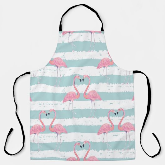 Exotische Flamingo Gestreept Achtergrondpatroon Schort (Voorkant)