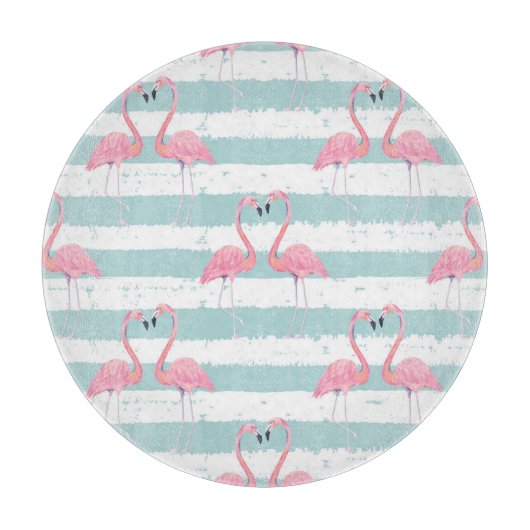 Exotische Flamingo Gestreept Achtergrondpatroon Snijplank (Voorkant)