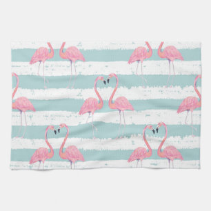 Exotische Flamingo Gestreept Achtergrondpatroon Theedoek