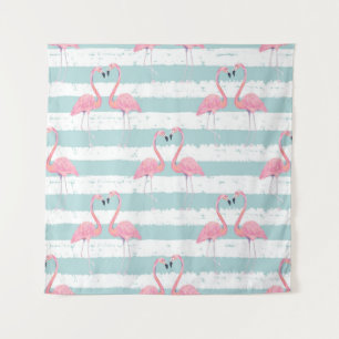 Exotische Flamingo Gestreept Achtergrondpatroon Wandkleed