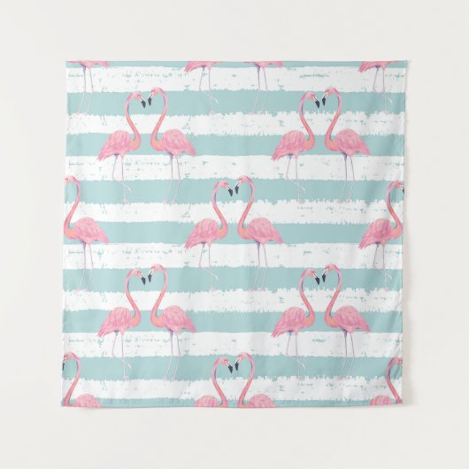 Exotische Flamingo Gestreept Achtergrondpatroon Wandkleed (Voorkant)