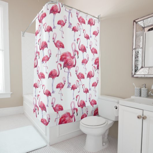 Exotische Flamingo Waterverf Bird Douchegordijn (In situ)