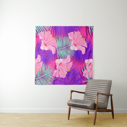 Exotische flamingo's: tropisch roze Vintage. Wandkleed (In Situ (horizontaal))