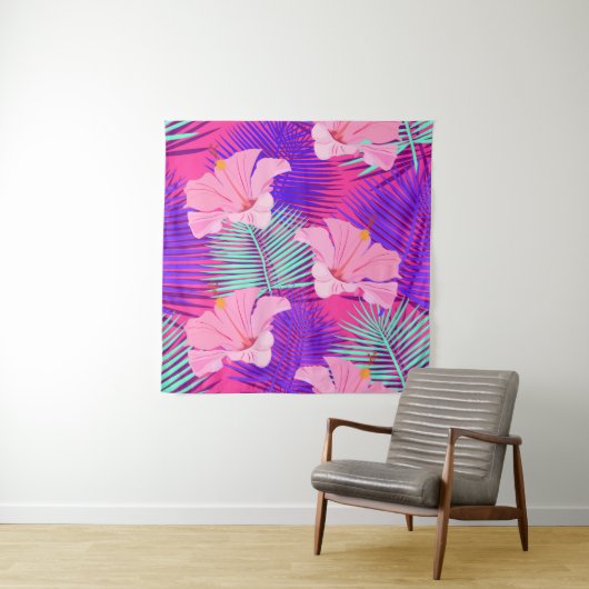 Exotische flamingo's: tropisch roze Vintage. Wandkleed (In situ)