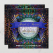 Exotische Fractal Feathers Huwelijksreceptie uitno Kaart (Voorkant / Achterkant)