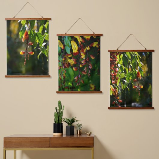 Exotische geel en rode Indische klok Botanisch Hangend Wandkleed (Asymmetrisch)