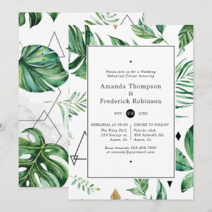 Exotische geometrische bos bruiloft repetitie dine kaart