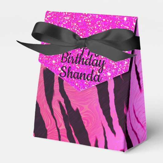 Exotische Glam Hot Pink Tiger Print gepersonalisee Bedankdoosjes (Voorkant Zijde)