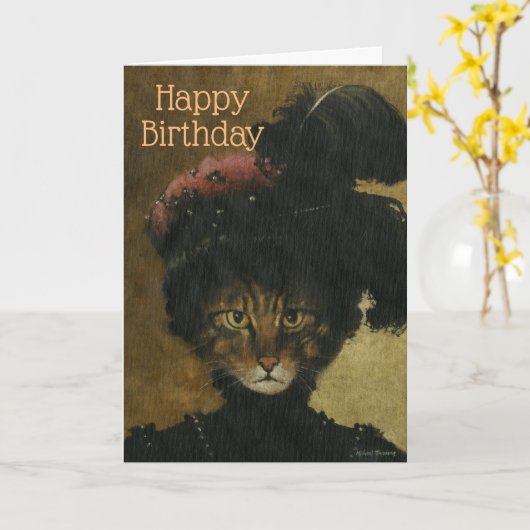 Exotische Glamoureuze Kat Verjaardagskaart Kaart (Gele Bloem)