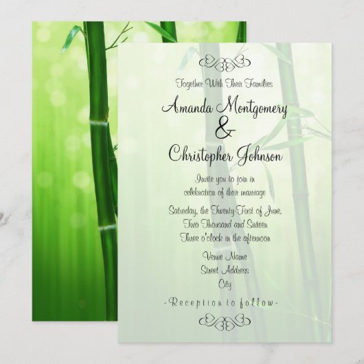 Exotische groene bamboe bruiloft kaart (Voorkant / Achterkant)