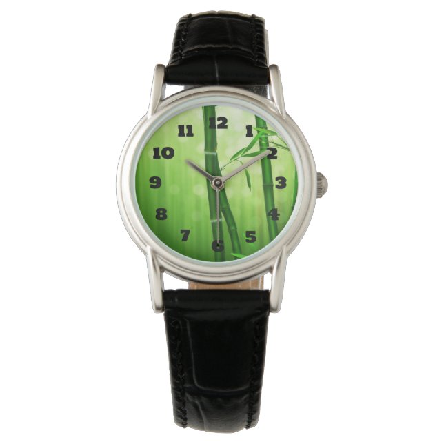 Exotische groene bamboe met glanzende bokeh lampen horloge (Voorkant)