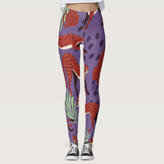 Exotische grote katten, tropische planten. leggings