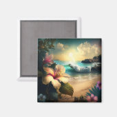 Exotische Hawaiian Flowers, Ocean and Beach Magnet (Voorkant / Achterkant)
