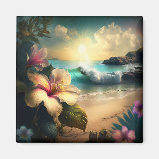 Exotische Hawaiian Flowers, Ocean and Beach Magnet