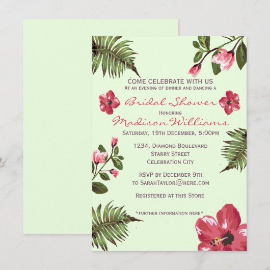 Exotische Hibiscus & Tropische Bladeren Vrijgezell Kaart (Voorkant / Achterkant)