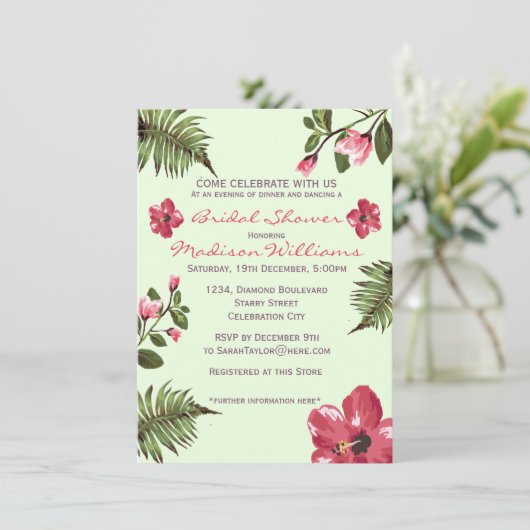 Exotische Hibiscus & Tropische Bladeren Vrijgezell Kaart (Staand voorkant)