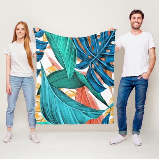 Exotische kleurige palmoverbladeren fleece deken (In situ)