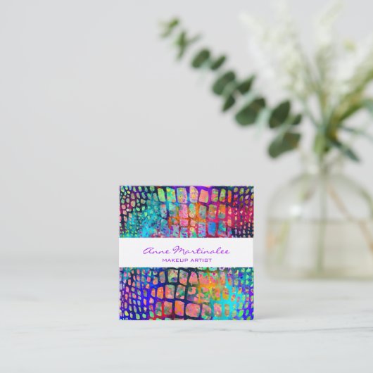 Exotische kleurige snakeskin-printer vierkante visitekaartje (Staand voorkant)